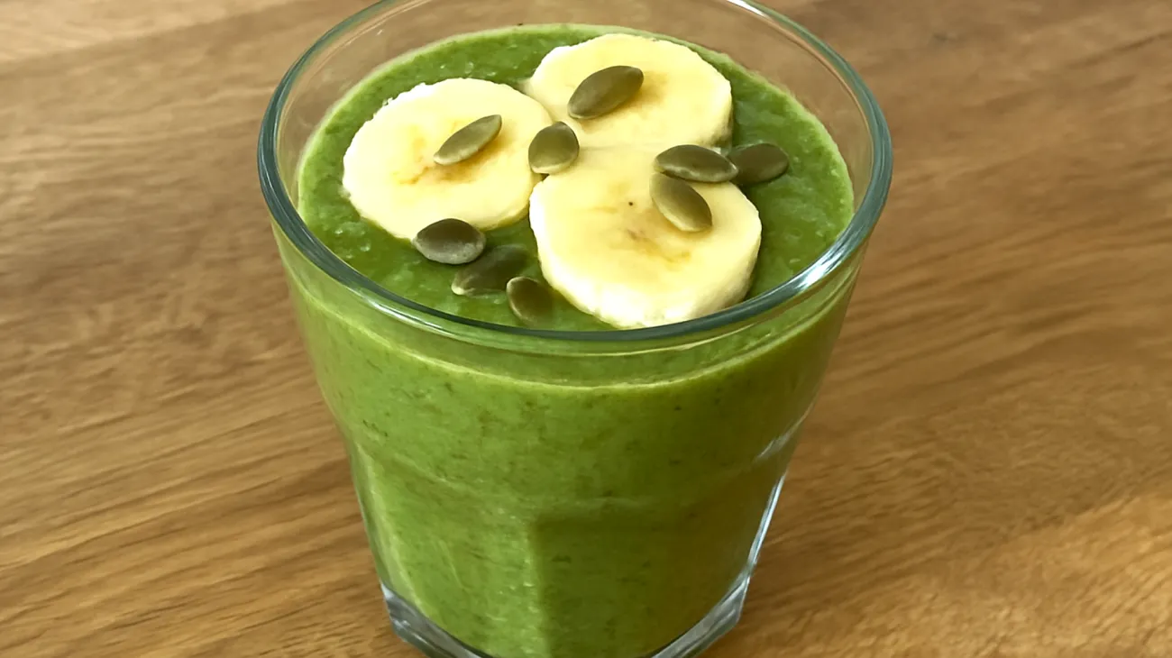 Smoothie di spirulina con banana e semi di zucca"