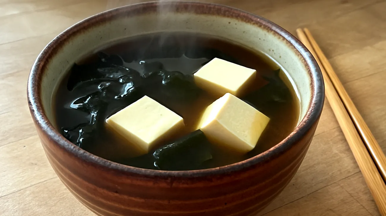 Zuppa di miso con alghe wakame e tofu"